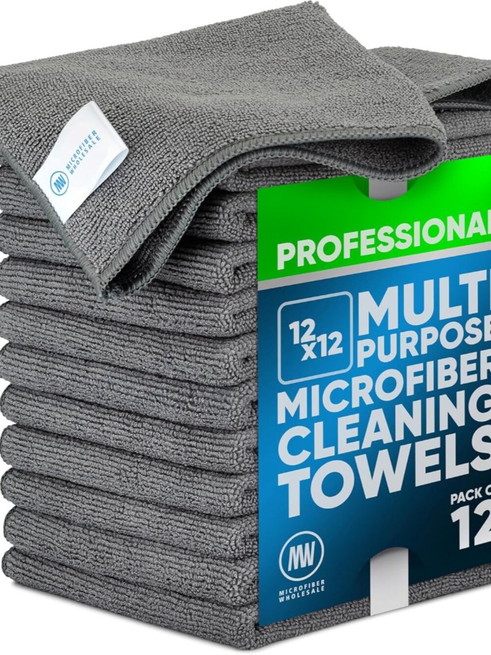 MW PRO Premium Microfiber Cleaning Cloths 12 Pack, 12x12, Grey - Streak Free Sta